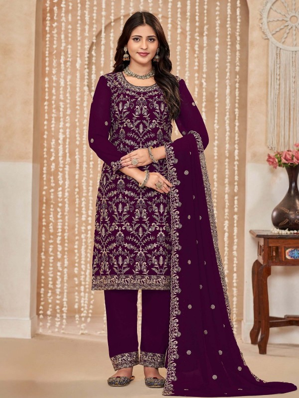 Dark Purple Faux Georgette Salwar Kameez